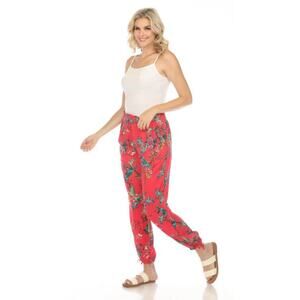 Johnny Was Pink Malakaye Birds Smocked Waist Stretchy Joggers Pants Small